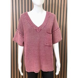 Sundance Women's M Pink Sweater Cotton Tight-Knit Casual Drop Shoulder Oversized